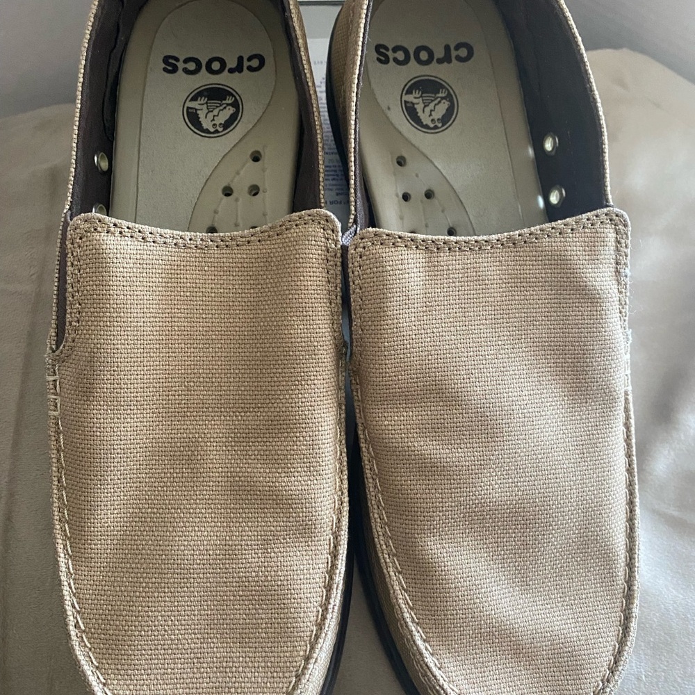 CROCS Men’s Beige Canvas Slip-On Loafers